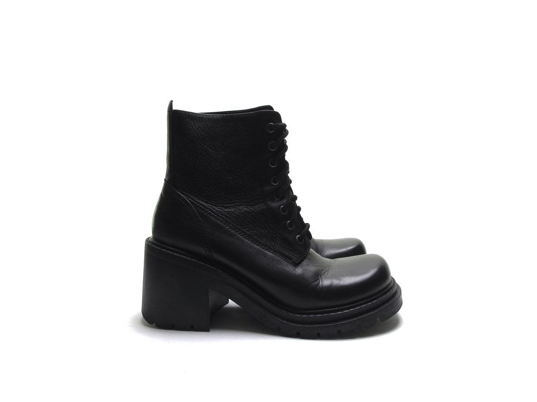 NOS Monster 90s Black Chunky Heel Platform Combat Boots Cyber Punk ...