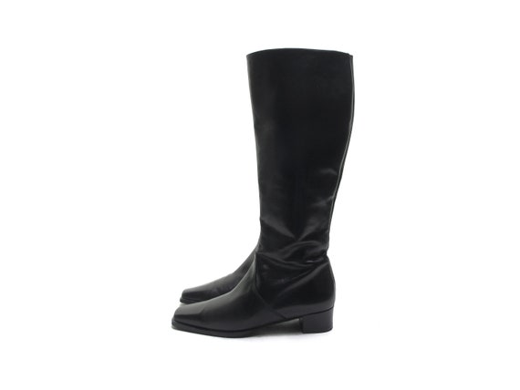 BLaCk ItaLian leather SquaRe toe kNee HigH boots … - image 1