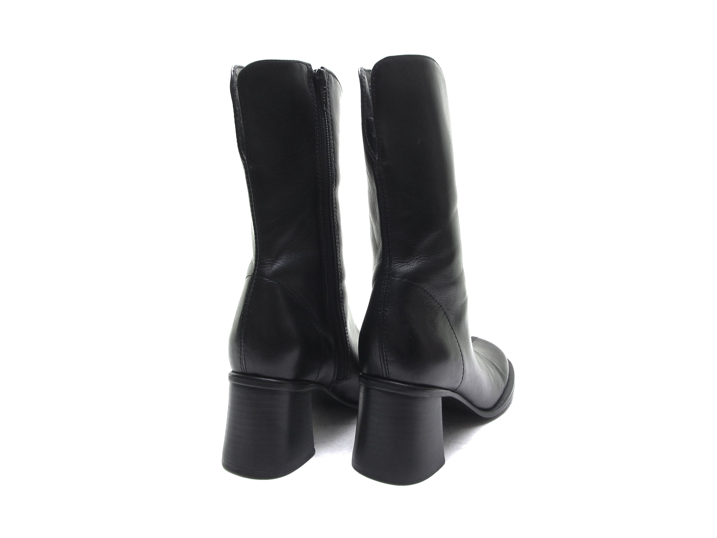 Río Paraná El cuarto Relámpago STEVE MADDEN CHUnKY HeeL botas de cuero negro 90s Square Toe - Etsy México