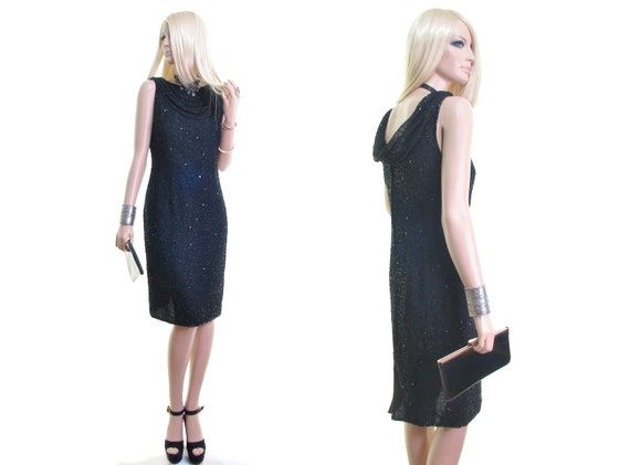 black sequin dress black beaded dress black cockta