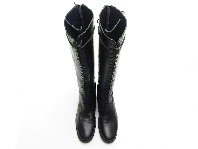 Handmade Italian black leather boots tall lace up boots riding Etsy
