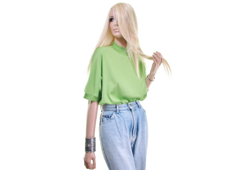 green sweater SILK sweater Apple Green sweater colorblock sweater short sleeve sweater mock turtleneck turtleneck sweater Made in ITALY
