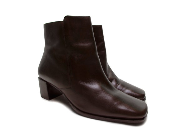 CHUNKY HEEL 90s square toe boots Chelsea boots br… - image 1