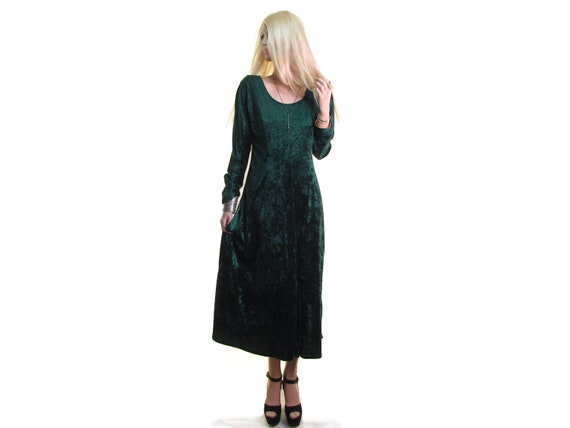 90s crushed velvet dress EMERALD GREEN velvet dres