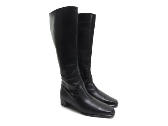 BLaCk ItaLian leather SquaRe toe kNee HigH boots … - image 2