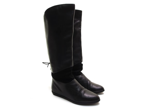 black leather slouchy boots black lace up boots ta