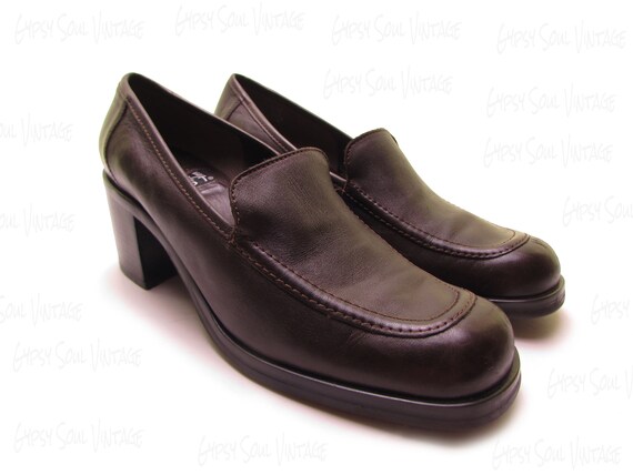 90s chunky leather loafers chunky heel shoes 90s m