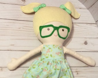 Handmade Girl Cloth Doll 20" Billie-Jean Plush Softie Rag Doll With Removable Skirt Blonde Wool Felt Hair