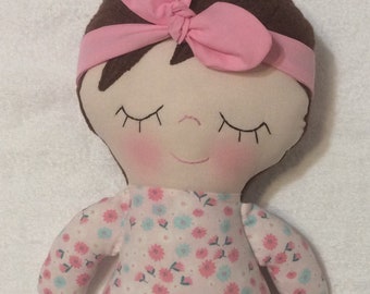 Handmade 12” Bella Baby Girl Softie | Baby Toy Fabric Squeaker Toy | Baby Shower Gift