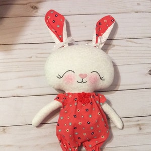 Handmade Girl Cloth Doll 18”  Kady | Bunny Spring Rabbit Easter Holiday | Plush Softie Rag Doll | Orange Romper