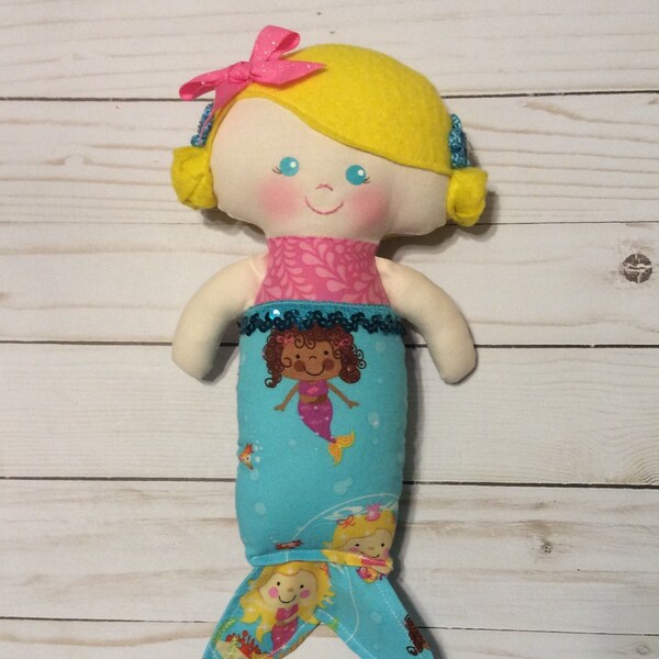 20% OFF Handmade Fabric Doll Girl Cloth Doll 11" Lessie | Plush Softie  Rag Doll | Baby Mermaid Ocean | Blonde Wool Felt Hair