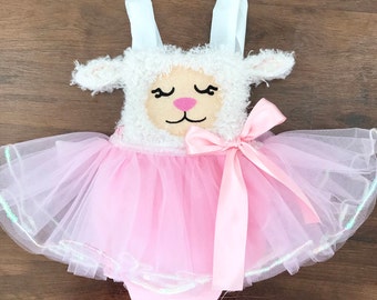 PREORDER Easter Pink and White Lamb Romper with Tutu