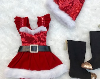 Preorder Sparkle Santa Romper tutu dress and sequins