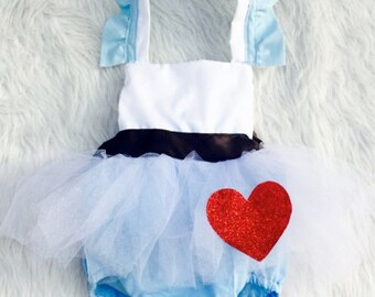 A "One"derland-Inspired Baby Blue and White Romper with Tutu