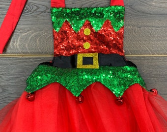 Santa's Little Helper Elf santa christmas romper dress tutu