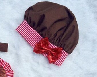 Christmas gingerbread girl man hat with sequin bow