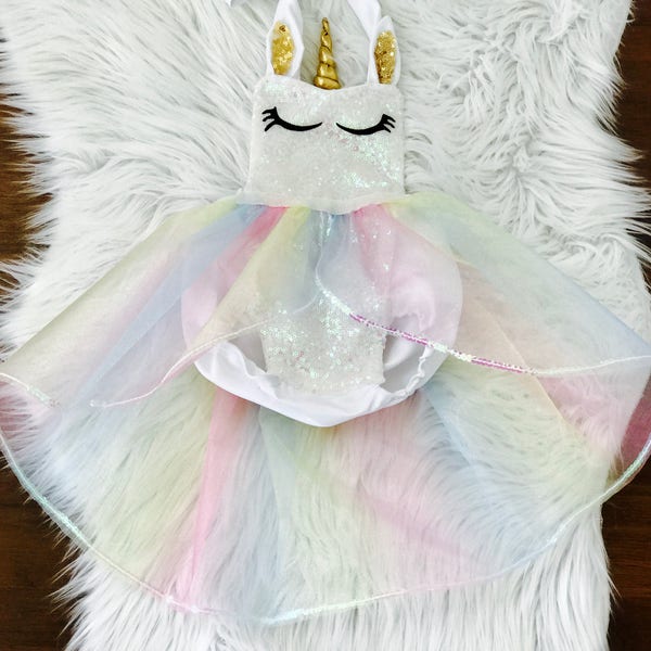 Unicorn rainbow inspired Romper dress tutu for girls party