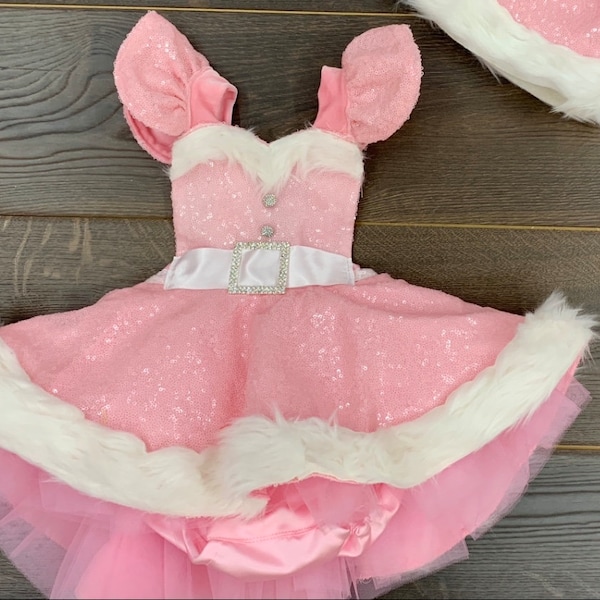 Preorder Pink Sparkle Santa Romper sequin skirt tutu dress and sequins