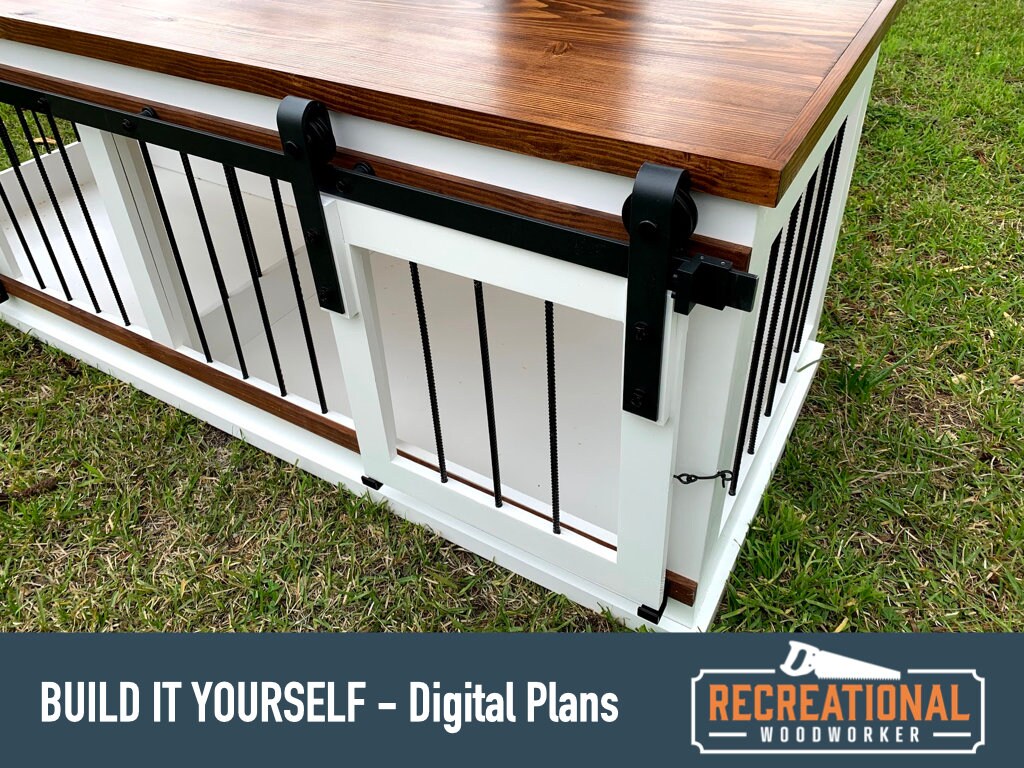 Dog Crate Plans Barn Door Wooden Double Dog Kennel Furniture Etsy Canada