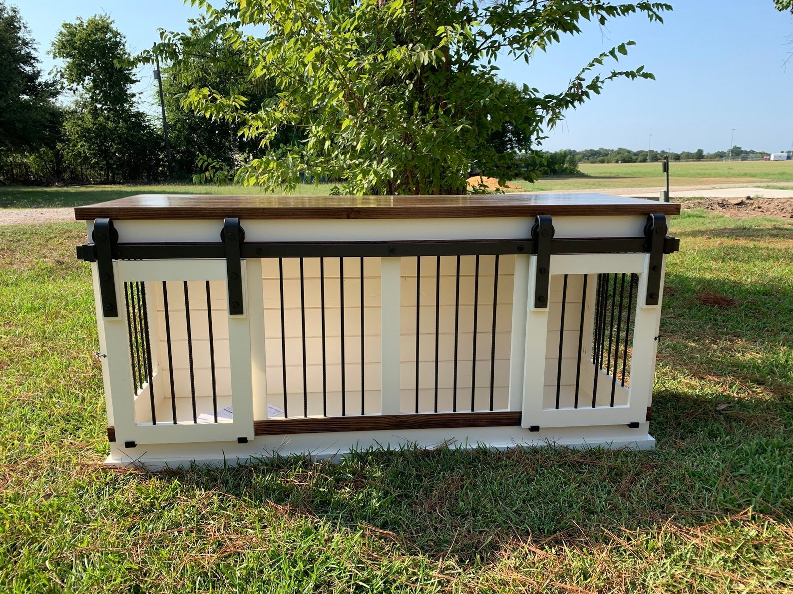 Dog Crate Plans Barn Door Wooden Double Dog Kennel Furniture Etsy