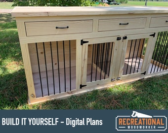 Digital Plans - Wooden Dog Crate Entertainment Center - - DIY Dog Kennel Furniture