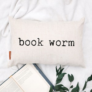 Bookworm Pillow, Book Pillow, Gift for Her Reading Pillow, Book Lover Gift, Gifts for Readers, Funny Book Gift, Throw Pillow, Reading Nook