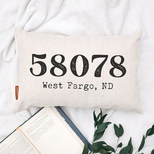 Zip Code Pillow, Custom Location Pillow, City Pillow, Zip Code Gift, State Pillow, Personalized Pillow, Typewriter Pillow, Christmas Gift image 1