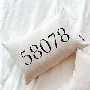 Zip Code Pillow, Zip Code Gift, Lumbar Farmhouse Pillow, Custom Pillow, Throw Pillow, Personalized Pillow, Cozy Pillow, Zip Code Decor