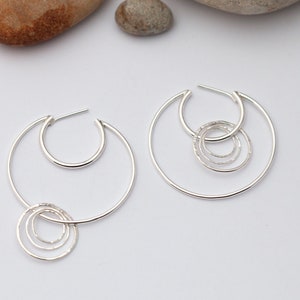 Hoop earrings in silver composed of many rings hammered texture made to order image 5