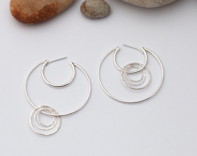 Hoop earrings in silver composed of many rings hammered texture made to order image 5