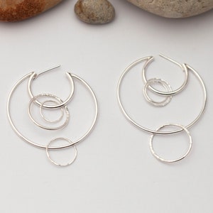 Hoop earrings in silver composed of many rings hammered texture made to order image 4