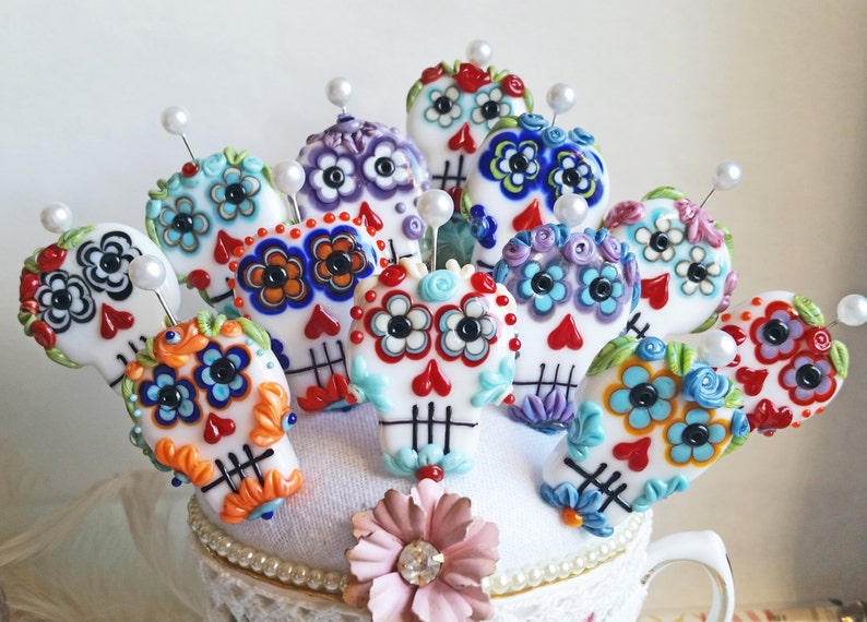 MTO Flower Eye Sugar Skull Focal by Sabrina Koebel Made To Order You Choose Handmade Lampwork Beads