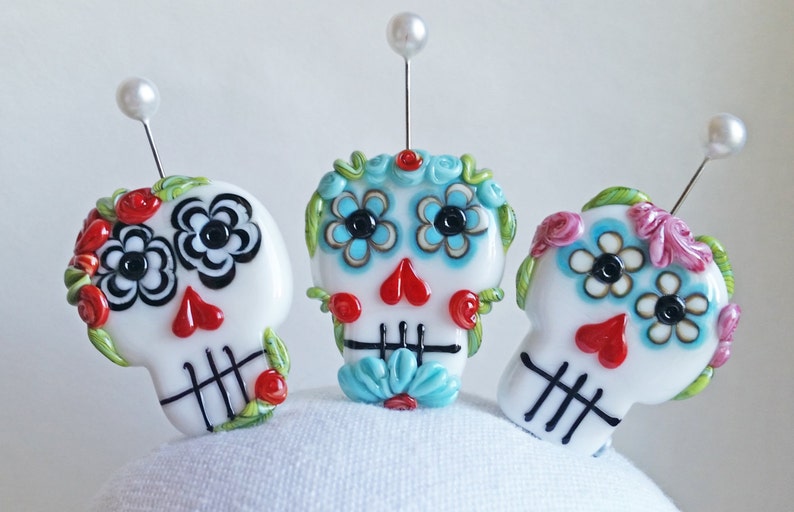 MTO Flower Eye Sugar Skull Focal by Sabrina Koebel Made To Order You Choose Handmade Lampwork Beads