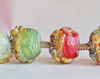 European Charm Bead, Large Hole Bead  -  Beachy Round by Sabrina Koebel You Choose Your Color Handmade Lampwork Beads