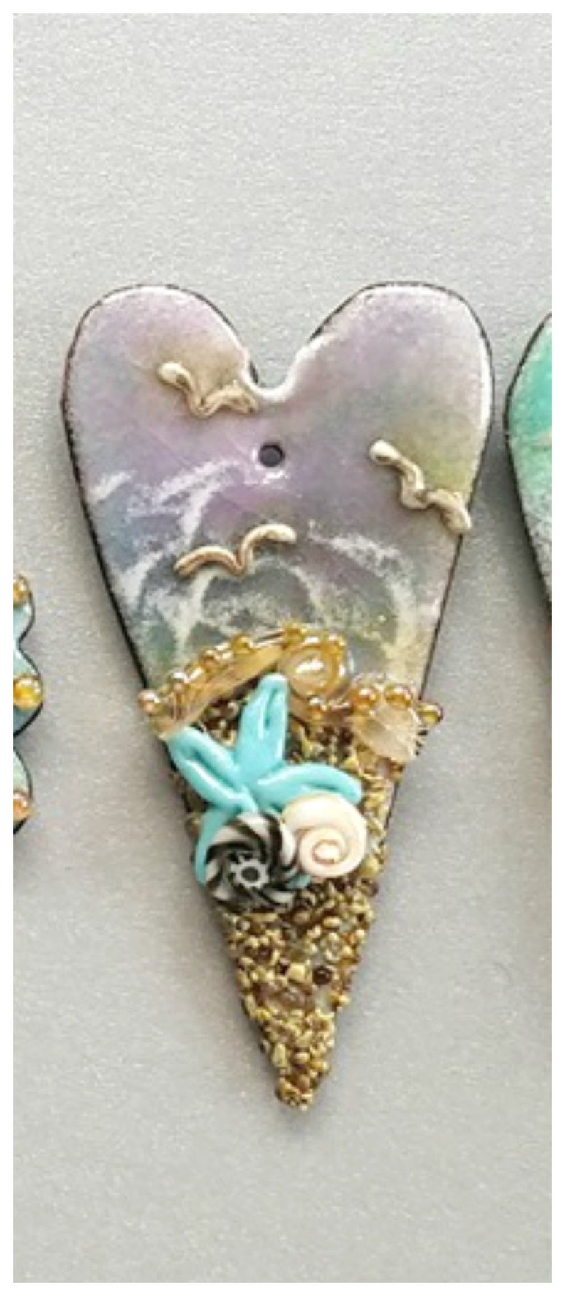 Beachy Heart Focal Enameled Copper Just Beachy in Violet Crackle by Sabrina Koebel of SabrinaDesign
