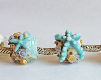 European Charm Bead, Large Hole Bead  -  At the Beach Singles by Sabrina Koebel Handmade Lampwork Beads