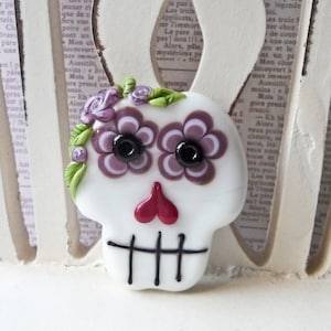 Violet Flower Eye Sugar Skull Focal by Sabrina Koebel Made To Order Handmade Lampwork Beads