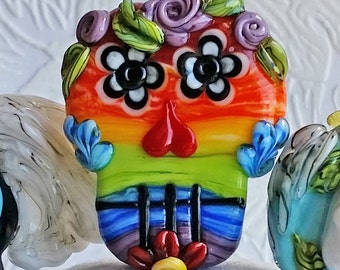 Rainbow Sugar Skull Focal by Sabrina Koebel Handmade Lampwork Beads