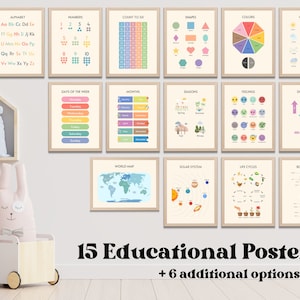 15 Educational Montessori Posters Materials, Homeschool Classroom Bedroom Decor, Printable, Alphabet Poster, For Baby Toddler Kids Children