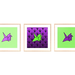 Paper Cranes Set of 3 Wall Art Posters Digital Download, Square Print, Abstract Geometric Colorful 3 Piece Set Gallery Wall Art Home Decor