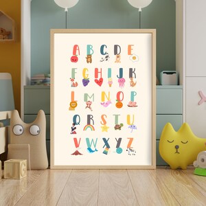 Children&#39;s Alphabet Educational Digital Print Poster Kids Colorful Bedroom Playroom Aesthetic Wall Art Decor Instant Download ABCs Pictures