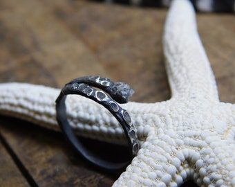 Squid Tentacle Sterling Silver & Rough Diamond adjustable Midi ring OOAK. Oxidized sterling silver octopus arm ring suction cups