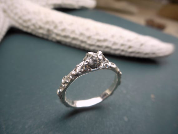 Squid Tentacle Rough Diamond Engagement Ring Handmade Sterling Silver Octopus Arms Sea Creature Ocean Lover Beach Wedding