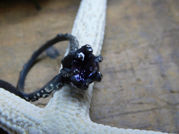 Squid Tentacle Engagement Ring Solitaire 1CT or 2CT Diamond, Amethyst, CZ, Synth. or Lab Alexandrite, Handmade Sterling Silver Octopus Arms