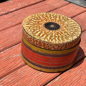 Antike handbemalte schöne hölzerne Lacquerware Gewürzbox aus Afghanistan / Pakistan, atemberaubende handbemalte antike Gewürzdose