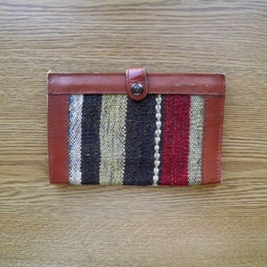 Carteira Kilim turca vintage tecida à mão, porta-cartões de visita, pasta turca, carteira com estampa asteca autêntica, prendedor de dinheiro