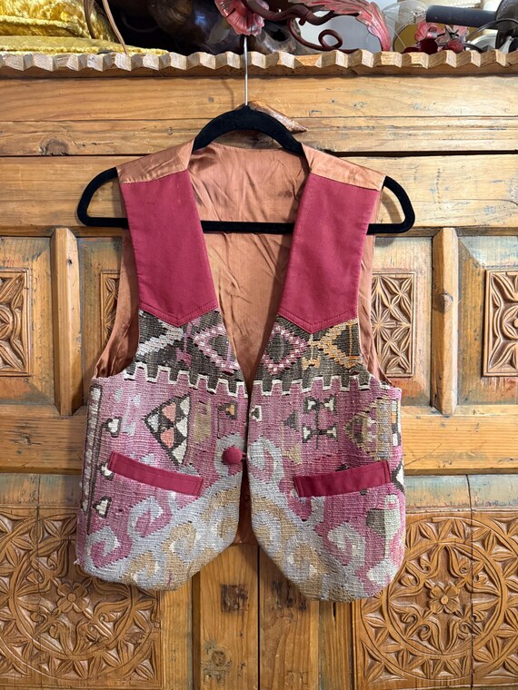Handwoven Turkish Kilim Vest: Antique Wool, Lightweight Unisex Design