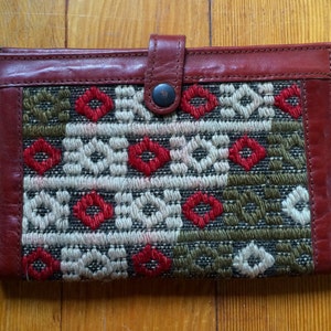 Carteira Kilim turca vintage tecida à mão, porta-cartões de visita, pasta turca, carteira autêntica com estampa asteca vermelha e verde, prendedor de dinheiro