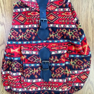 Vintage Vegan Knitted Backpack Aztec Backpack Red Aztec Pattern Soft Shell Backpack