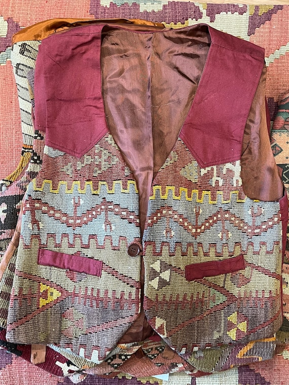 Antique Hand Woven Vintage Turkish Kilim Vest, Han